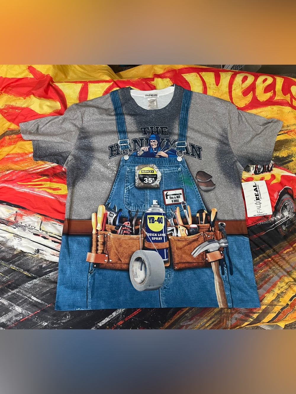 Faux Real The Handyman Carpenter T-shirt Fake Overalls & Tools Size XXL NEW